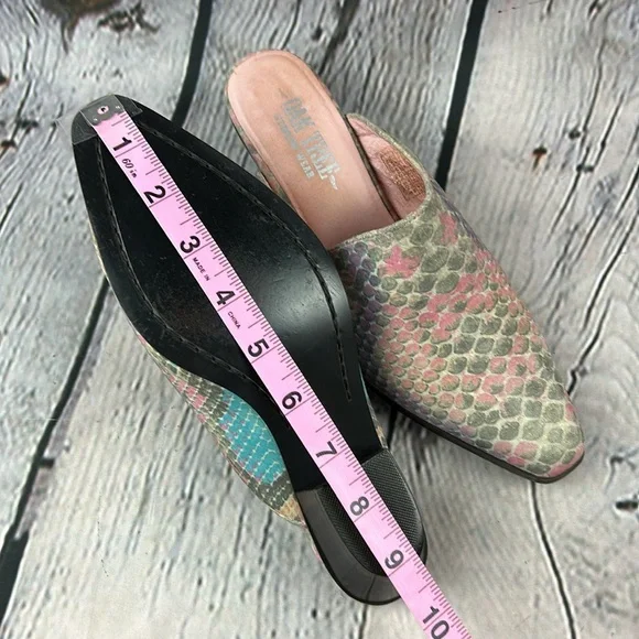 OAK TREE WESTERN WEAR Muti Color Snakeskin Print Leather Low Heel Mules - Picture 9 of 17